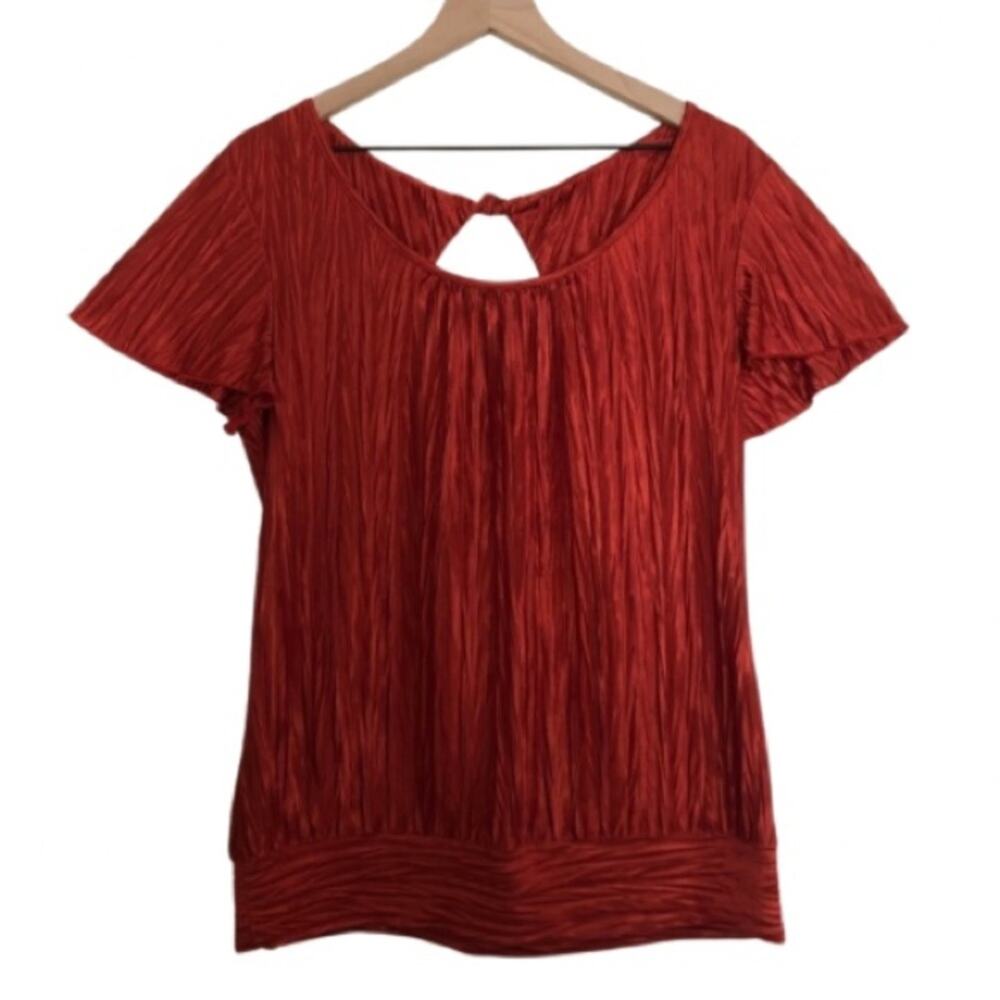 Alyx Red Crinkle Flutter Flounce Sleeve Twist Key Hole Shirt Blouse Top Large